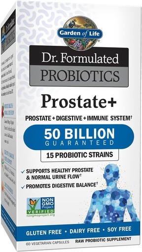 [BRSWKYQEPJ6WYEIZ] Garden of Life Dr. Formulated Probiotics Prostate+ - Acidophilus and Probiotic Supports Healthy Prostate and Digestive Balance - Gluten, Dairy, and Soy-Free - 60 Vegetarian Capsules