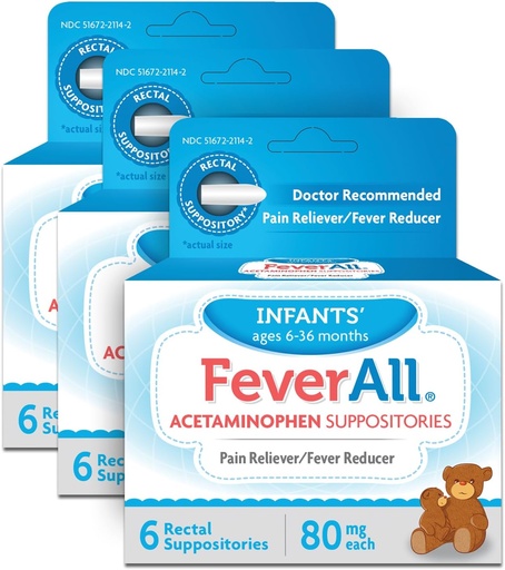 [BRSWKGYIBJ5QYHDI] Feverall Infant Acetaminophen Predpoklady 6 Rektálne predpoklady 80mg Každá bolesť Reliever / Fever Reducer. Paraben bez, žiadne umelé farby alebo iné konzervačné látky. Vek 6 - 36 mesiacov. Hodnota 3 Balenie.