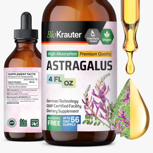 [BRSROGAYC5YRYDYZ] BIO KRAUTER® Astragalus for Immune Support - Vegan Astragalus Root Herbal Supplements 685 mg for Daily Wellness - Liquid Extract 4 Fl.Oz., 56 Days of Supply, Alcohol & Sugar Free