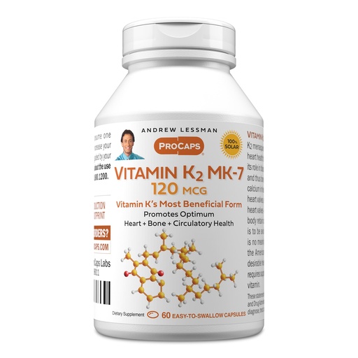[BRSWGAQ7BACROHLB] ANDREW LESSMAN Vitamin K2 MK7 120 mcg 60 Softgels - Essential for Healthy Calcium Utilization, Promotes Optimum Skeletal, Heart and Arterial Health. No Additives. Small Easy to Swallow Softgels