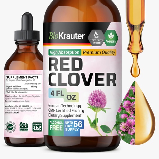 [BRSROGARAVYAYCD5] BIO KRAUTER Punainen Clover Tincture - Punainen Clover Extract - Liquid Supplement for Women's Support - Alkoholi ja sokeriton - Vegan Drops 4 Fl.Oz.