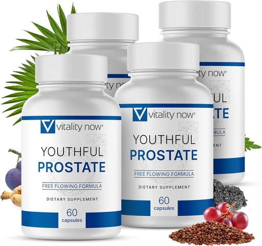 [BRSRAZ35C5YQYET2] Youthful Prostate -Saw Palmetto for Men, Boosts Energy with Panax Ginseng, Antioxidant Protection, Vitamin E & Lycopene, Promotes Vitality & Well-Being - Prostate Supplement (Pack of 4)