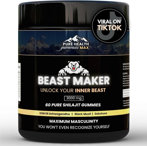 [BRSRAGIHC4PQGA3X] Beast Maker - Pure Shilajit Gummies for Men | Natural Himilayan Organic Shilajit Authentic Male Enhancement Supplement with Ashwagandha, Black Musli, Gokshura | 60 Gummies