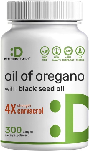 [BRSRMBIODJ4G2HI4] DEALEZIOA Oil of Oregano Softgels with Black Seed Oil 300 Count - 30:1 Extract, Active Carvacrol & Thymoquinone - Antioxidatzaile Immune Health Support - Plant Based, Non-GMO