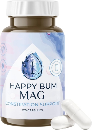 [BRSRAGABOQAQEALA] Happy Bum MAG Magnesium Oxide for Constipation for Women and Men | Gentle Magnesium Constipation Relief & Colon Cleansing Support, Softens Stool, and Eases Bloating | 120 Capsules