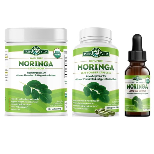 [BRSROZIFB56Q23QV] PURA VIDA MORINGA Powder 8 oz Capsules (120 Count) and Moringa Leaf Extract Drops (2fl oz)