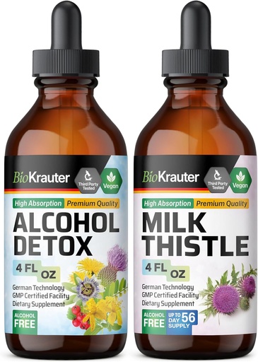 [BRSRAAYYPMMGCFLV] BIO KRAUTER Alcohol Detox Tincture 4 Fl. Oz. & Milk Thistle Tincture 4 Fl. Oz.