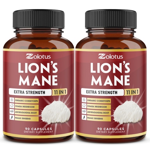 [BRSW2GQECEPAE33A] Zolotus 2 Packs 90 Capsules Lions Mane Mushroom Supplement, 6 Month Supply with Cordeyceps, Reishi, Ashwagandha, Focus, Memory and Brain Support Supplement, Immune Support, Energy Pills