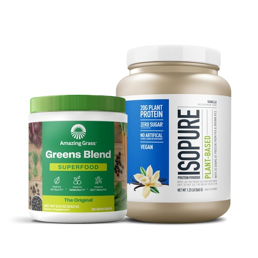 [BRSRAFL7BUGWOET2] Bundle of Amazing Grass Greens Superfood Powder: Original, 30 Servings + Isopure Vanilla Vegan Protein Powder, Plant Based, Organic Pea Protein, Dairy Free, 20 Servings (Packaging May Vary)