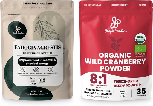 [BRSRAYYOBV6AEALX] Jungle Powders Ultimate Men 's Wellness Duo: 5oz Fadogia Agrestis ekstraktas & 5oz Organic Wild Cranberry Mills - Nigerijos Fadogia priedas Drive & Passion, USDA Sertifikuotas spanguolių maisto