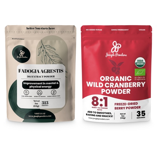 [BRSRAYYOBV6AEALX] Jungle Powders Ultimate Men's Wellness Duo: 5oz Fadogia Agrestis Extract & 5oz Organic Wild Cranberry Powder - Nigerian Fadogia Supplement for Drive & Passion, USDA Certified Cranberry Superfood