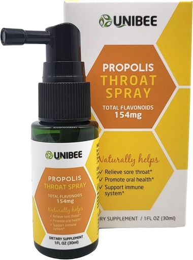 [BRSW2YICOUIQG23D] UNIBEE Propolis Throat Spray (Total Flavonoids 154mg) - Sore Throat Relief, Oral Health Promotion, Natural Immune Support, Alcohol-Free & Water-Soluble Propolis