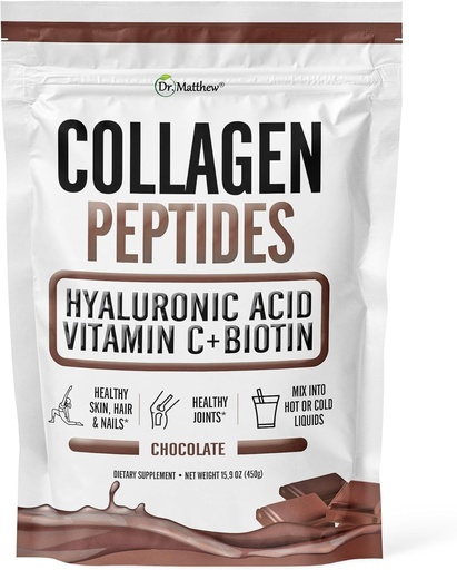 [BRSWYAT2B4MQOAY6] Chocolate Collagen Powder. Colágeno con ácido hialurónico y vitamina C. Chocolate Collagen Peptides Powder Chocolate. Colágeno con vitamina C &amp; Biotina para el cabello, la piel, las uñas, la articulación. Keto, Tipo 1 y 3.