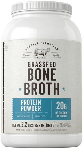 [BRSRAYADBENGMD3G] Carlyle Grass Fed Bone Broth Protein Powder | 35.2 oz (2.2lb) | 20g Protein | Pasture Raised, Grain Free Supplement | Non-GMO & Gluten Free | By Herbage Farmstead