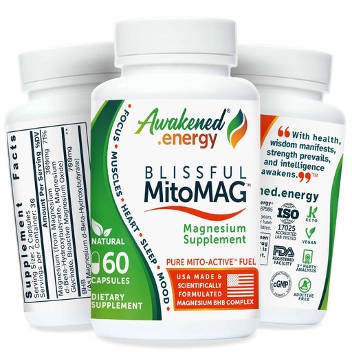 [BRSRAGLROIFB6HT5] Blissful MitoMag – 300mg Elemental Magnesium Complex: Mg Glycinate, Mg BHB - Sleep Muscles Mood Energy Cognitive Focus Calm – All Natural, USA Made, No Additives – 60 Vegan Capsules Supplement