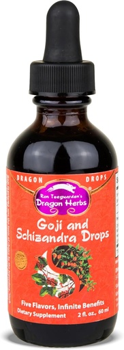 [BRSWIYILOUHREHQZ] Dragon Herbs Goji Berry & Schizandra Drops • Extrações Triplas • Para Olho, Pele, Pulmão e Apoio ao Envelhecimento Saudável, Beleza Tônico • Super Potência • Atuação Rápida • 2 fl oz, 60 ml • Suplemento de Tintura