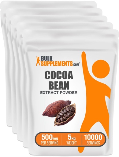 [BRSREHT3DIHBMDLD] BulkSupplements.com Cocoa Bean Extract Powder - Cocoa Supplement - Unsweetened, Vegan & Gluten Free, 500mg per Serving, 1kg (2.2) (Pack of 5)