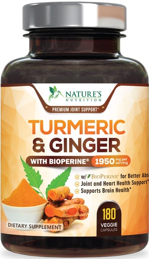 [BRSWG2Q2BMOWMD34] Turmeric Curcumin Supplement - 95% Curcuminoids with Organic Turmeric & Ginger, BioPerine Black Pepper Extract for Best Absorption, Natural Vegan Joint Support, Non-GMO, Bottled in USA - 180 Capsules