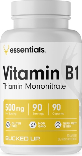 [BRSW2AILCQIB63DV] Bucked Up Vitamin B1 500mg Capsules, Essentials (90 Servings)