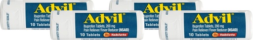 [BRSRAY35DMPGO3A2] Advil Pain Reliever and Fever Reduce, Болкоуспокояваща медицина с Ibuprofen 200mg за главоболие, болки в гърба, менструална болка и облекчаване на болките в ставите - 10 Обвита таблетка (паковка от 4)