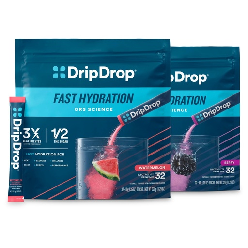 [BRSRMEDRA4MGEF3F] DripDrop Hydration - Electrolyte Powder Packets - Watermelon & Berry - 64 Count