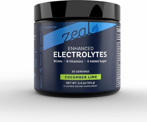 [BRSRAEARDIMW23Q3] Zeal Electrolyte Powder Recovery Drink (30 Servings |Cucumber Lime) w 0 Sugar +BCAAs +B-Vitamins Electrolyte Supplement w Potassium Zinc & Magnesium