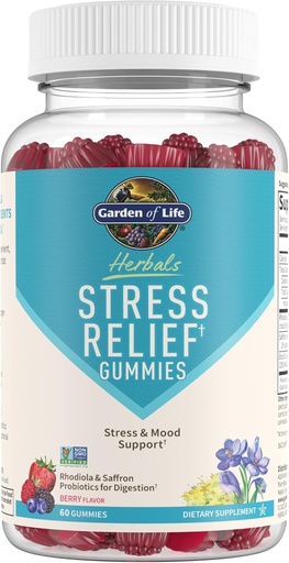 [BRSROFI3DIPQY33G] Life Herbals Stress Daxili Gummy with Rhodiola & Saffron for positive Mood & Stress Response Plus Digestive Support üçün prebiyotiks & Probiotiks & Probiotiks - Gluten-Free, Kosher, 30