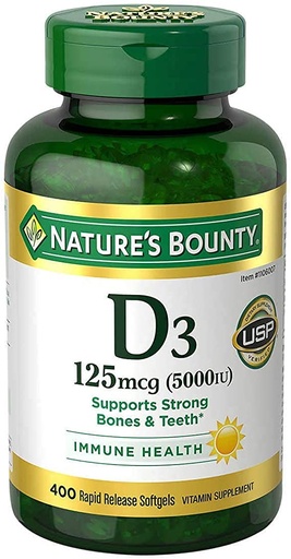 [BRSWGY32CEBRADYY] Nature's Bounty Immune Health Vitamin D3 5000 iu, Rapid Release 400 Softgels