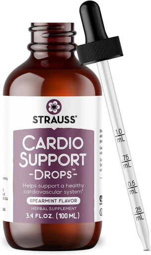 [BRSRAAY3AAPWEADH] Strauss Naturals Cardio Support Drops - Natural Herbal Heart Health Supplement - axuda a manter un sistema cardiovascular saudable para homes e mulleres - Vegan & Non-GMO - Spearmint Flavored - 100 ml botella