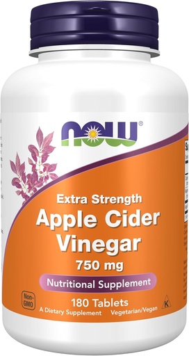 [BRSWGYYDCUORUA3K] NOW Foods Supplements, Apple Siidriäädikas 750 mg, magusa õunasiidri kääritamisest, ekstra tugevus, 180 tabletti