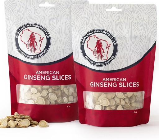 [BRSWYZLYOIPWGYLX] Dairyland American Ginseng Slices - 16 oz Pack Wisconsin Ginseng Slices – Certifié quelque chose de spécial du Wisconsin - Non-OGM, Racine sans gluten - Supplément à base de plantes dans la soupe, thé, congee