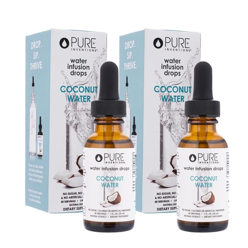 [BRSWKEI2CQBQ4AI5] Pure Inventions - Coconut Water Infusion Drops - Drink & Water Enhancer - With Electrolytes - No Sugars, Calories or Artificial Sweeteners - 30 Servings - 1oz - Pack of 2