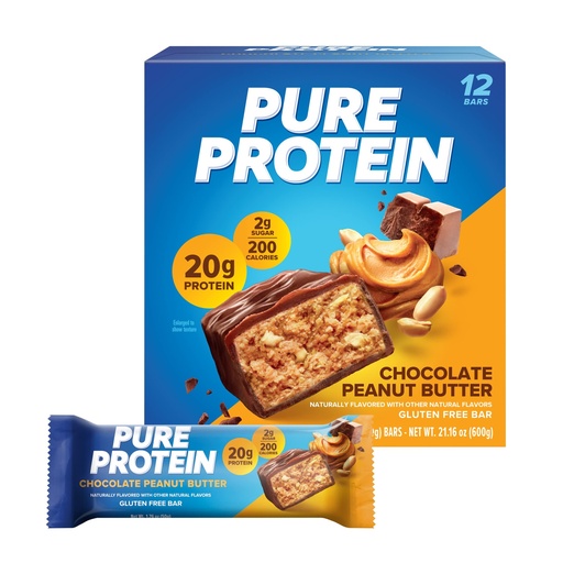 [BRSWIFIDPN5QEEQZ] Pure Protein Chocolate Peanut Butter Protein Bars – 20g Protein, 3g Sugar, 190 Calories (12 count) Low Sugar* High Protein Snack - Gluten Free - Perfect for a Healthy Snack