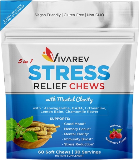 [BRSROFL2CNYWYADJ] Stress Relief Ashwagandha Gummies - Formulated with Ashwagandha, GABA, L Theanine, Lemon Balm & Chamomile Flower as a Stress Relief and Focus Supplement- Natural Raspberry Flavor, Pack of 60