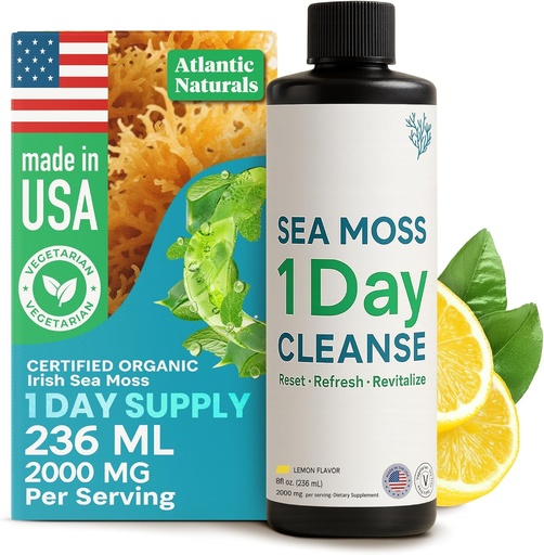 [BRSRMBQECJ6RECYU] Atlantic Naturals - 1 Day Colon Cleanse Full Body Detox Drink - Sea Moss Supplement for Women & Men, Gut Health, Kidney & Liver Immune Energy Advancedr Gut Cleanse - Lemon Flavor Juice, 8 fl oz