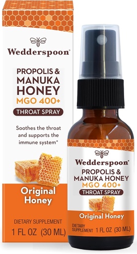 [BRSROAAPAAJR6GY4] Wedderspoon Propolis and Manuka Honey Throat Spray, Original Honey, 1 Fl Oz (Pack of 1), Sore Throat Relief, Natural Immune Support