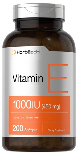 [BRSWGH3QOYFQMHT7] Horbäach Vitamin E 1000 IU Softgel Capsules | 200 Count | Non-GMO, Gluten Free, Preservative Free | Vitamin E Oil