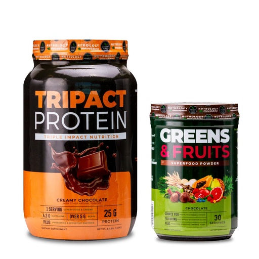 [BRSRAZYQDMARUDIZ] Nutrology TRIPACT Protein Powder, 7-in-1 Meal Replacement Shake, Creamy Chocolate (40 Servings) Greens & Fruits Powder-Naturally Sourced Superfood, Chocolate (30 Servings)