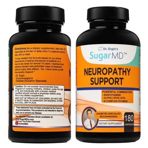 [BRSW2AT5O4ORE3Q4] SugarMD Neuropathy Support Supplement – 180 Nerve Supplement Capsules with Alpha Lipoic Acid, Benfotiamine & Vitamin D3 B6 B12 - Nerve Support for Feet Hands Fingers & Legs - 90 Day Supply
