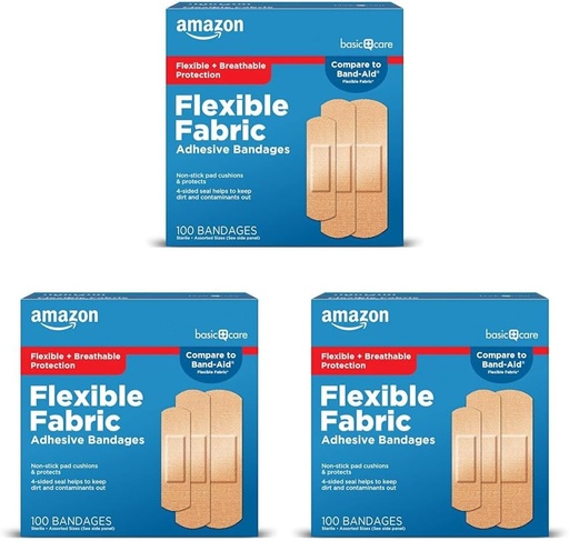 [BRSRAGT7PNYGCEY6] Care bàsic Fabric Agredy Bandages, First Aid and Wound Treques, Mides asordenades, 100 Compte (Pra de 3)
