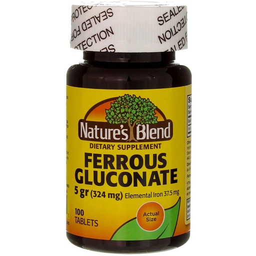 [BRSWKHY3BMPGOCL6] Nature`s Blend Ferrous Gluconate Tablets 325 mg 100 Count Per Bottle (5 Bottles)