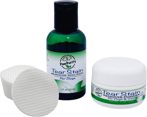 [BRSWYCYRDJ7RGADZ] PawPurity Tear Stain Remover Starter Kit for Dogs | Includes Tear Stain Remover Solution 2 oz, Powder .5oz and 30 Application Pads | 100% Natural | Removal Takes About 7-10 Days (30-45 day supply)