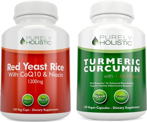 [BRSRMFQ3CF7WCFDF] Red Yeast Rice 1200mg & Niacin + Organic Turmeric Curcumin 700mg & Bioperine Providing 95% Curcuminoids - 240 Vegetarian Capsules