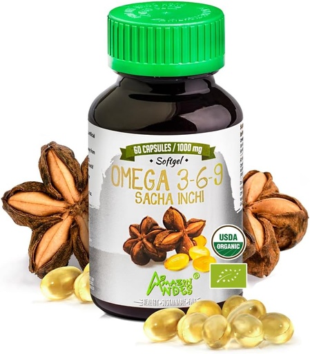 [BRSWYZL3BEBRMYDF] Andes Sacha Inchi Capsules (Plukenetia volubilis) - Källa av Omega 3, 6, 9 med Essential Fatty Acids - Odorless & Sustainably sourced - Brain Function Supporter - 60 Softgel Pills (1000mg)