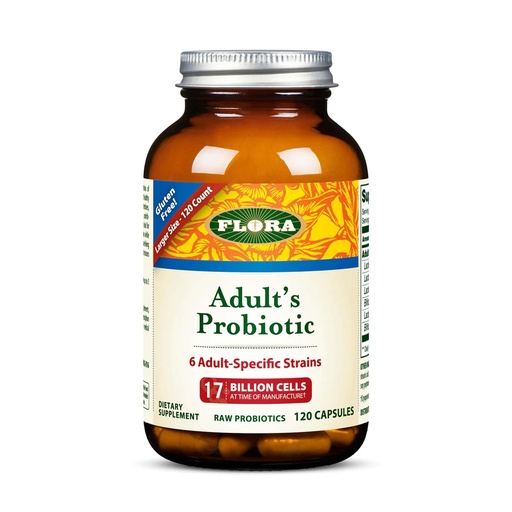 [BRSWIFYRBIIRK3LE] Flora - Adult's Probiotic Blend, Six Adult-Specific Strains, Gluten Free, Raw Probiotic with 17 Billion Cells, 120 Vegetarian Capsules