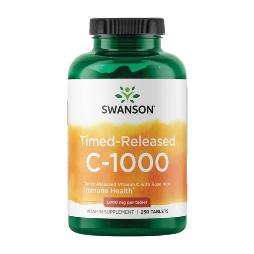 [BRSWIYYOCQFBEFQ5] Swanson Timed-Release Vitamin C with Rose Hips Immune System Support Skin Cardiovascular Health Antioxidant Supplement 1000 mg 250 Tablets (1 Pack)
