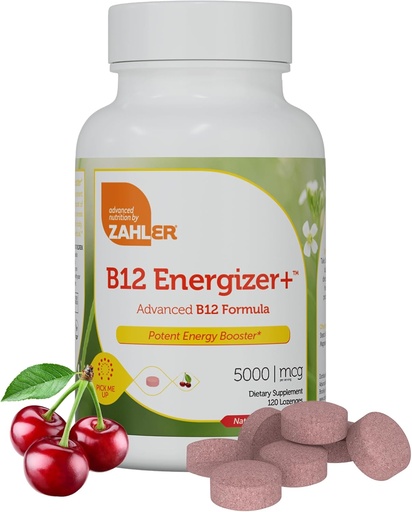 [BRSWKGYNBVYQCG34] Zahler Energizer+ Vitamin B12-5000 mcg Vitamin B12 - Natural Cherry Flavor Dissolvable Lozenges - Kosher Gluten Free Non-GMO B12 Vitamins 5000 mcg, Energy Boost, Made in USA (120 Count)