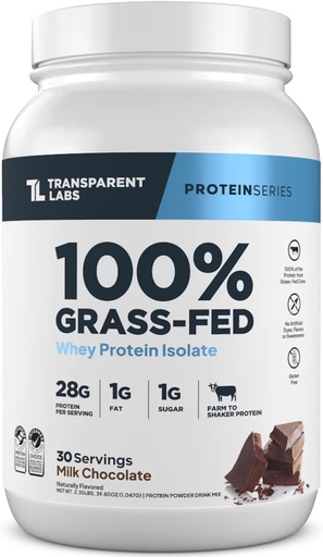 [BRSROA32OEGWOYDV] Transparent Labs Grass-Fed Whey Protein Isolate - Naturally Flavored, Gluten Free Whey Protein Powder with 28g of Protein per Serving & 9 Amino Acids - 30 Servings, Milk Chocolate