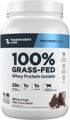 [BRSROA32OEGWOYDV] Transparent Labs Grass-Fed Whey Protein Isolate - Naturally Flavored, Gluten Free Whey Protein Powder with 28g of Protein per Serving & 9 Amino Acids - 30 Servings, Milk Chocolate
