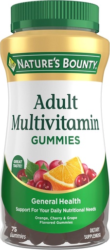 [BRSWIYIHOF5GO3QZ] Натуральний Bounty Adult Multivitamin Gummies, вітамінна добавка, щоденні поживні потреби, помаранчевий, вишневий та грамовий аромат, 75 Gummies